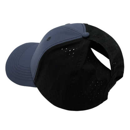6 Panel - Shallow Fit - Pony Tail - Charcoal / Black - Laser Mesh (Unisex)