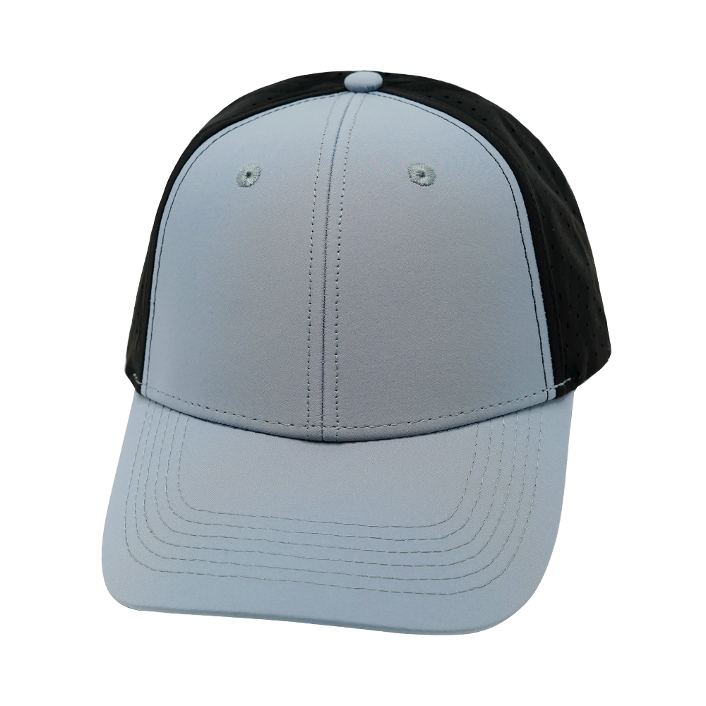6 Panel - Shallow Fit - Pony Tail - Gray Blue / Black - Laser Mesh (Unisex)