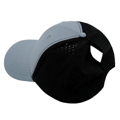 6 Panel - Shallow Fit - Pony Tail - Gray Blue / Black - Laser Mesh (Unisex)