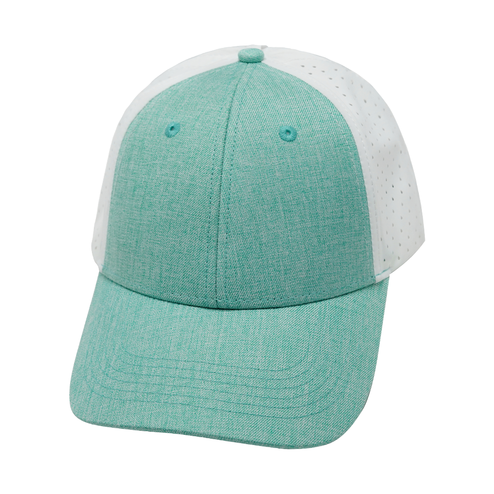 6 Panel - Shallow Fit - Pony Tail - Teal / White - Laser Mesh (Unisex)
