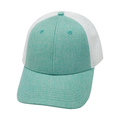 6 Panel - Shallow Fit - Pony Tail - Teal / White - Laser Mesh (Unisex)