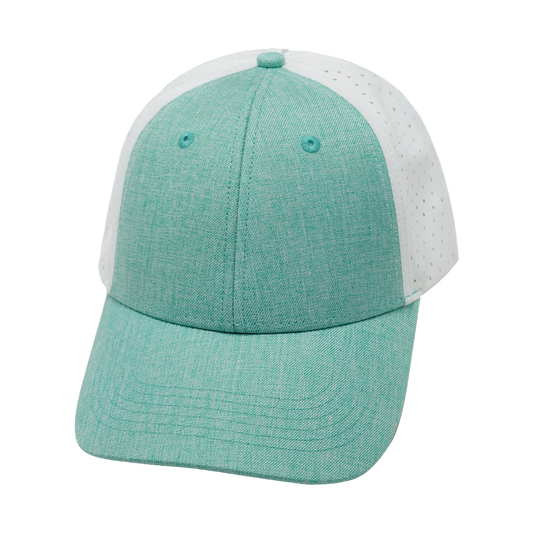 6 Panel - Shallow Fit - Pony Tail - Teal / White - Laser Mesh (Unisex)