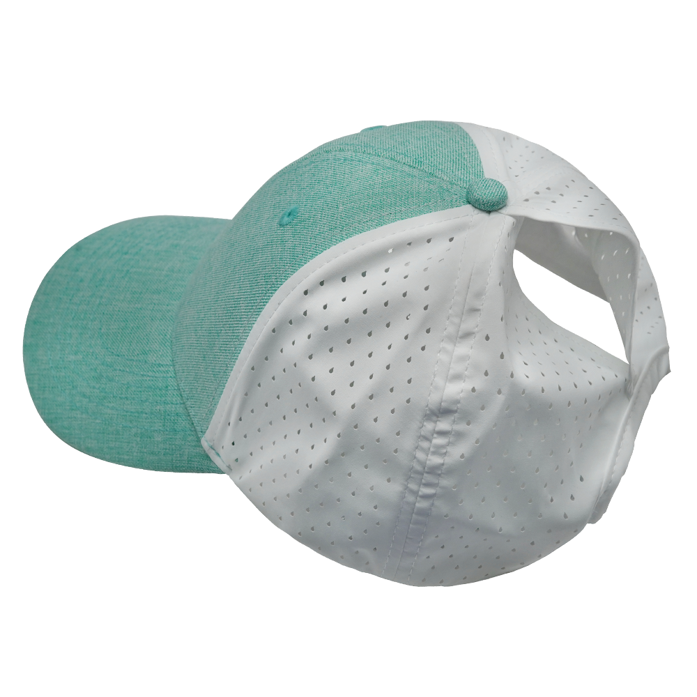 6 Panel - Shallow Fit - Pony Tail - Teal / White - Laser Mesh (Unisex)