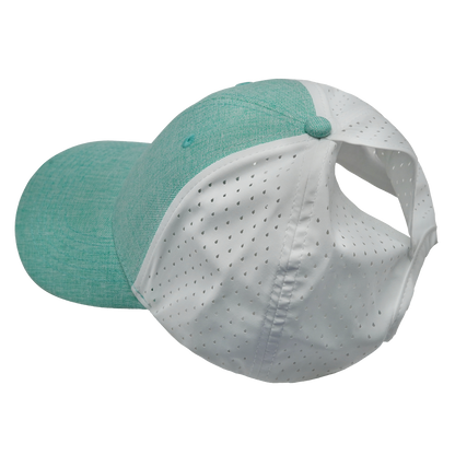 6 Panel - Shallow Fit - Pony Tail - Teal / White - Laser Mesh (Unisex)