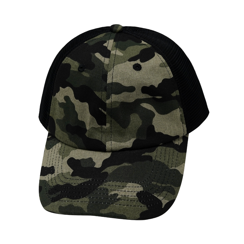 6 Panel - Unstructured - Camo / Black - Soft Trucker Mesh (Unisex)
