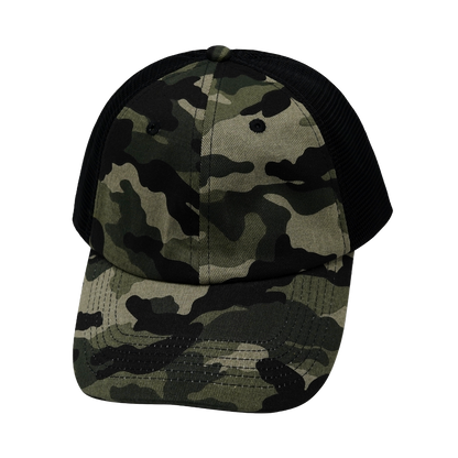 6 Panel - Unstructured - Camo / Black - Soft Trucker Mesh (Unisex)