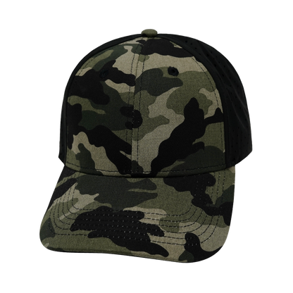 6 Panel - Shallow Fit - Pony Tail - Light Camo / Black - Laser Mesh (Unisex)