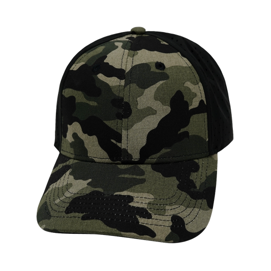 6 Panel - Shallow Fit - Pony Tail - Light Camo / Black - Laser Mesh (Unisex)