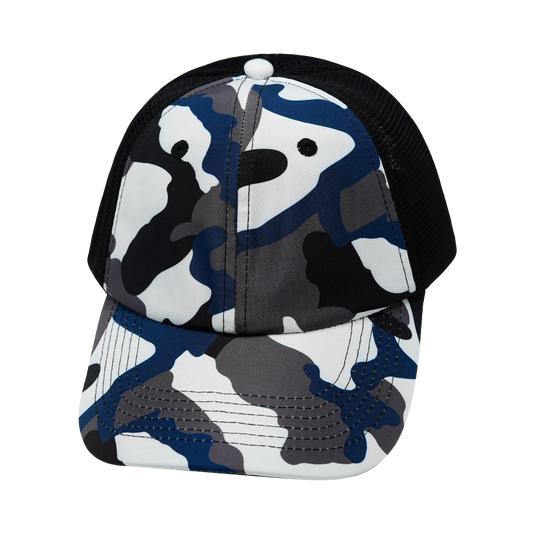6 Panel - Unstructured - Camo - Cream / Gray / Blue / Black - Soft Trucker Mesh (Unisex)