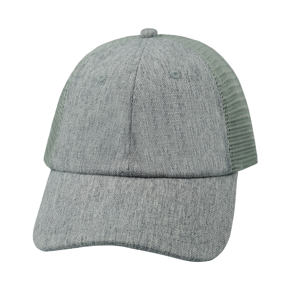 6 Panel - Unstructured - Relaxed Fit - Gray Hemp / Gray - Soft Trucker Mesh (Unisex)