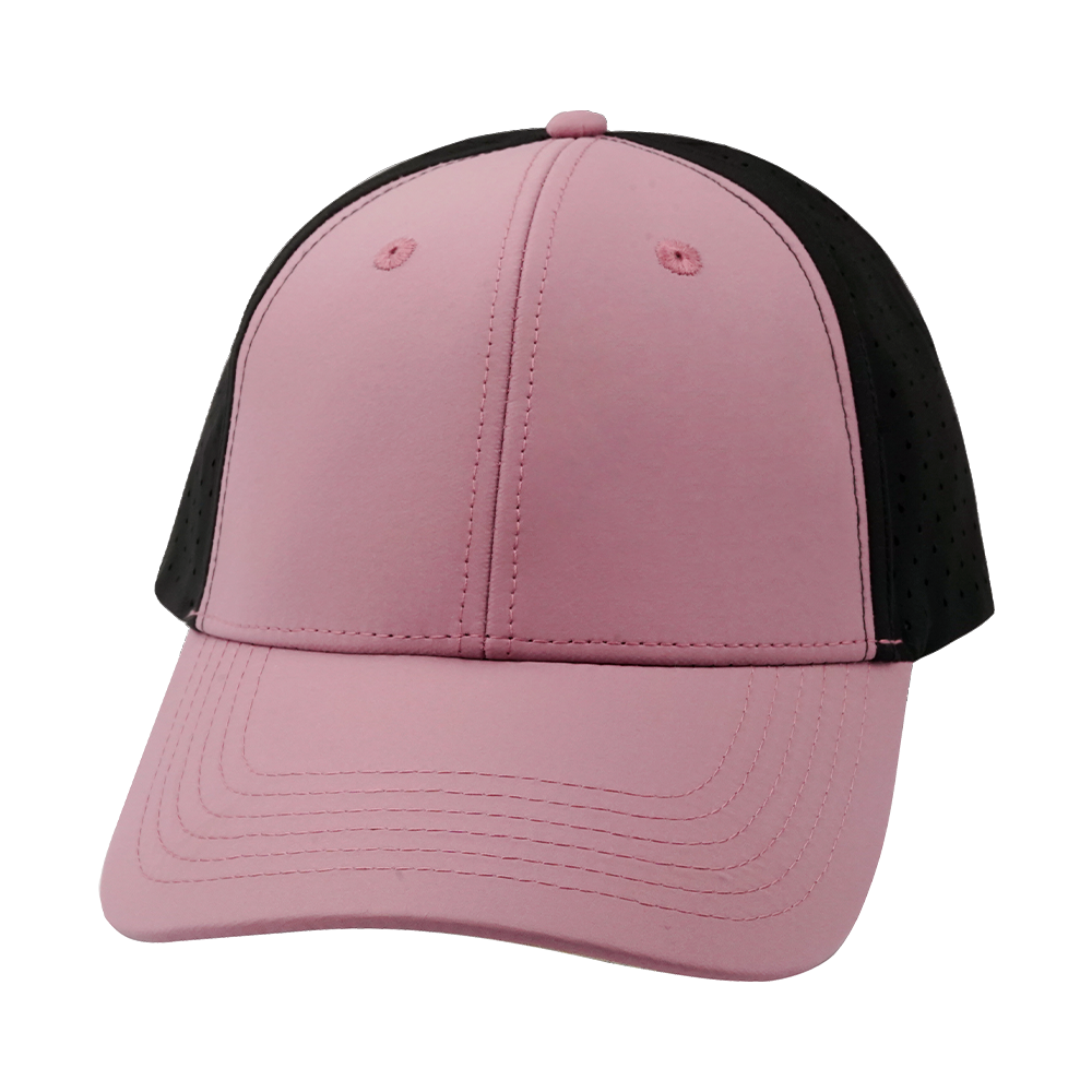 6 Panel - Shallow Fit - Pony Tail - Dusty Pink / Black - Laser Mesh (Unisex)