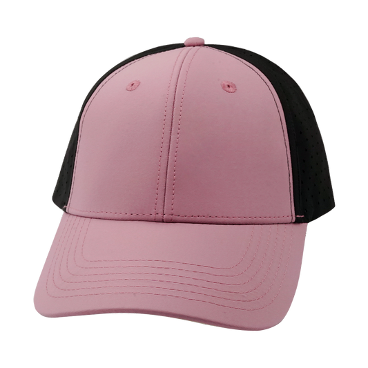 6 Panel - Shallow Fit - Pony Tail - Dusty Pink / Black - Laser Mesh (Unisex)