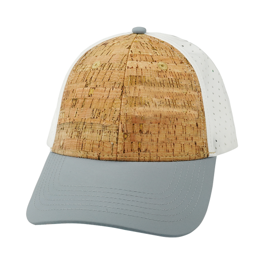 6 Panel - Shallow Fit - Pony Tail - Cork - Gray / White - Laser Mesh (Unisex)