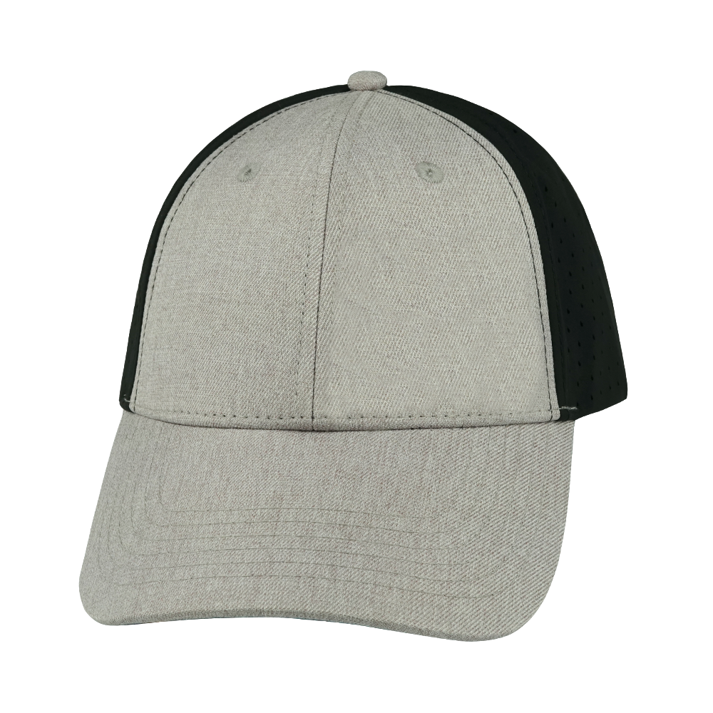 6 Panel - Shallow Fit - Pony Tail - Tan / Black - Laser Mesh (Unisex)
