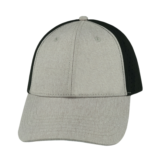 6 Panel - Shallow Fit - Pony Tail - Tan / Black - Laser Mesh (Unisex)