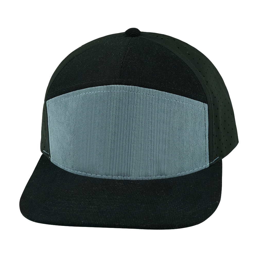 7 Panel - Corduroy - Black / Gray Blue - Laser Mesh (Unisex)