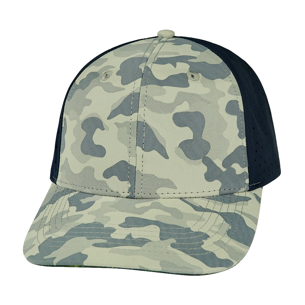6 Panel - Soft Gray Camo / Navy - Laser Mesh (Unisex)
