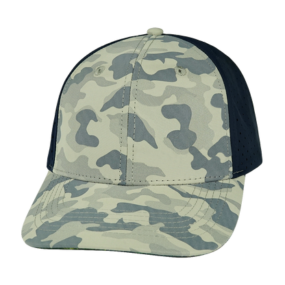 6 Panel - Soft Gray Camo / Navy - Laser Mesh (Unisex)