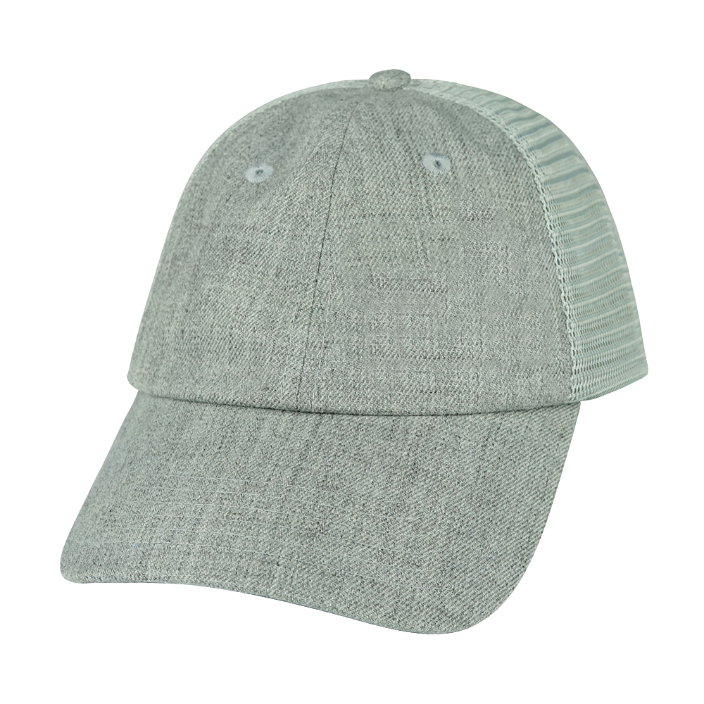 6 Panel - Shallow Fit - Unstructured - Heather Gray / Gray - Soft Trucker Mesh (Unisex)