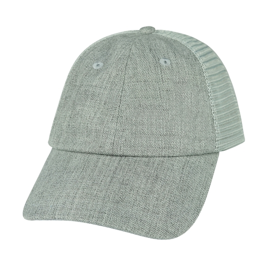 6 Panel - Shallow Fit - Unstructured - Heather Gray / Gray - Soft Trucker Mesh (Unisex)