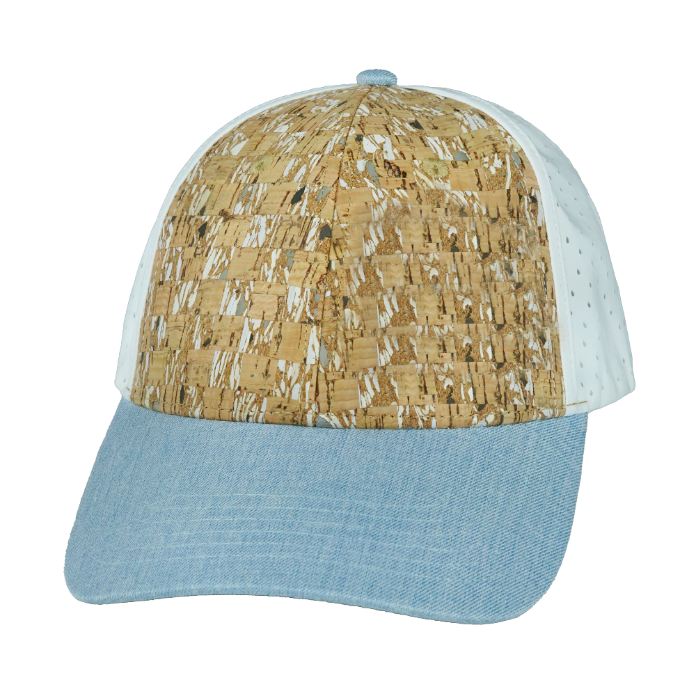 6 Panel - Shallow Fit - Pony Tail - Cork - Baby Blue / White - Laser Mesh (Unisex)