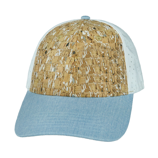 6 Panel - Shallow Fit - Pony Tail - Cork - Baby Blue / White - Laser Mesh (Unisex)