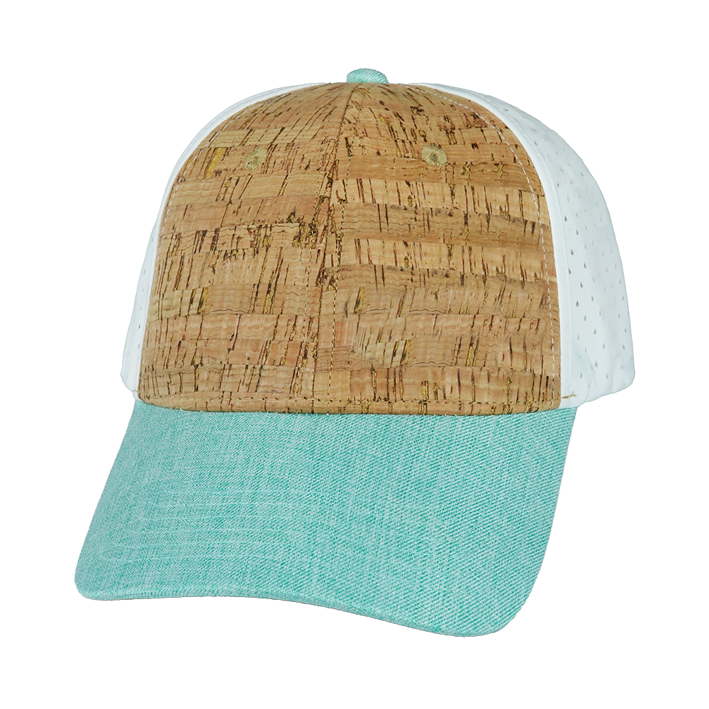 6 Panel - Shallow Fit - Pony Tail - Cork - Mint / White - Laser Mesh (Unisex)