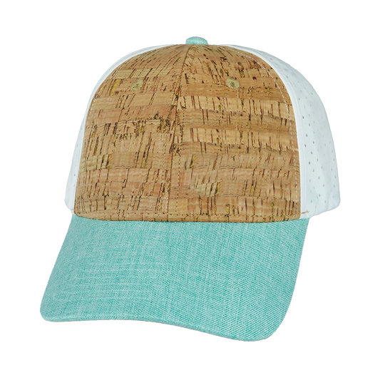 6 Panel - Shallow Fit - Pony Tail - Cork - Mint / White - Laser Mesh (Unisex)