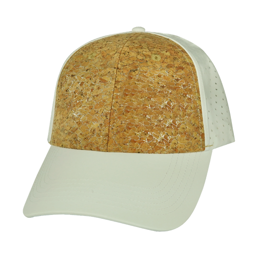 6 Panel - Shallow Fit - Pony Tail - Cork - White - Laser Mesh (Unisex)