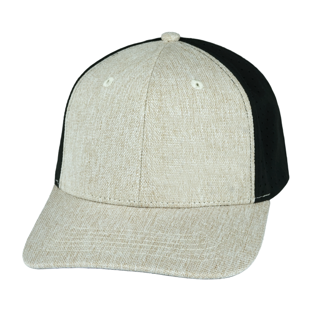6 Panel - Cream Hemp / Black - Laser Mesh (Unisex)