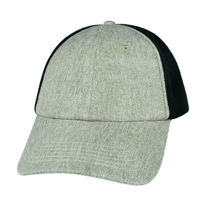 6 Panel - Unstructured - Gray Tan Hemp / Black - Soft Trucker Mesh (Unisex)