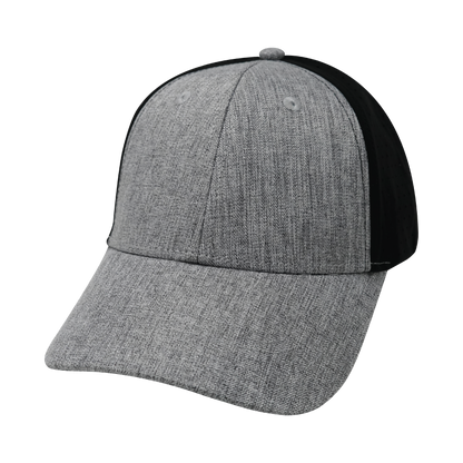 6 Panel - Shallow Fit - Pony Tail - Heather Gray / Black - Laser Mesh (Unisex)