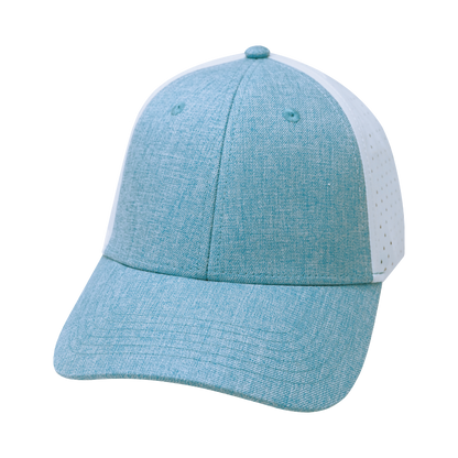 6 Panel - Shallow Fit - Pony Tail - Baby Blue / White - Laser Mesh (Unisex)