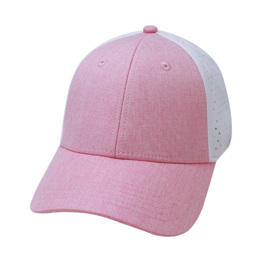 6 Panel - Shallow Fit - Pony Tail - Pink / White - Laser Mesh (Unisex)